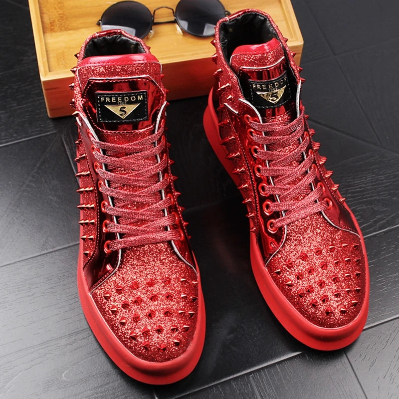 Stephoes New Men Fashion Casual Ankle Boots Spring Autumn Punk Style Rivets Trend Shoes Male Leather High Top Hip Hop Sneakers