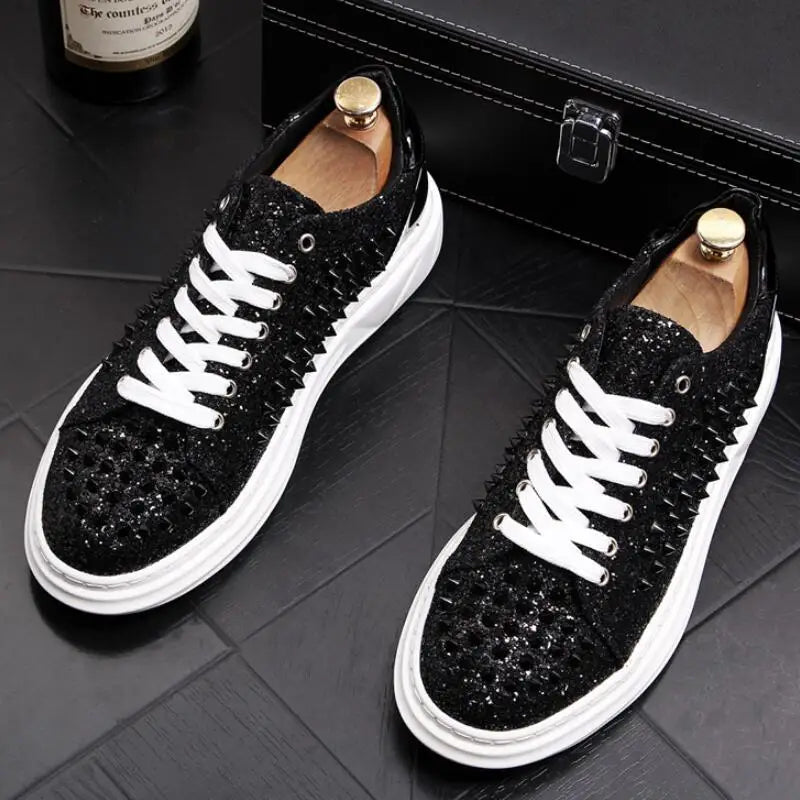 Men's loafers fashion rivets men's shoes punk sequins fashion casual shoes