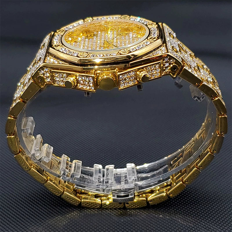 HipHop Black Hip Hop Octagonal Royal Diamond-Embedded Watch