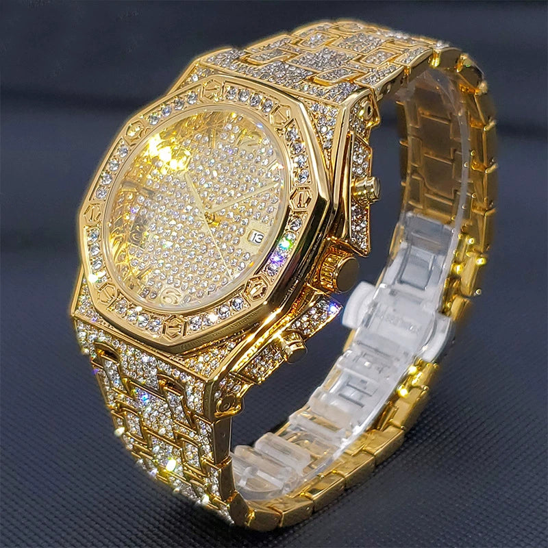 HipHop Black Hip Hop Octagonal Royal Diamond-Embedded Watch