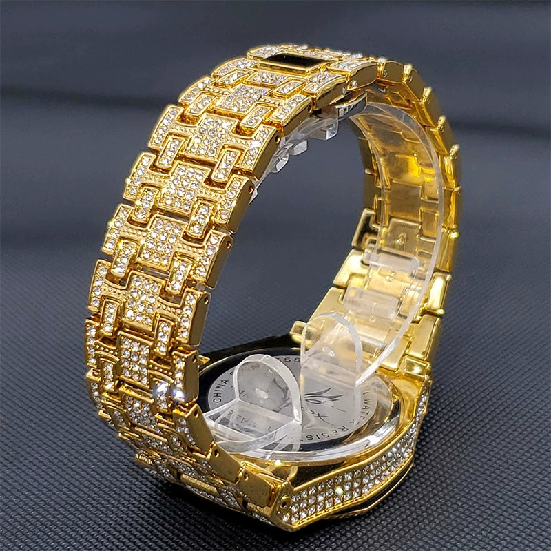 HipHop Black Hip Hop Octagonal Royal Diamond-Embedded Watch