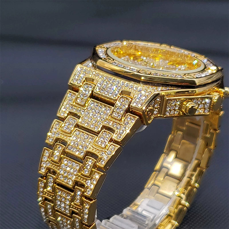 HipHop Black Hip Hop Octagonal Royal Diamond-Embedded Watch