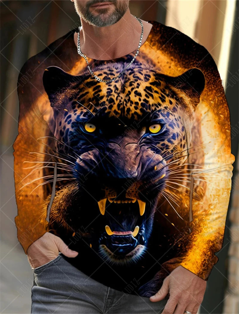 Men's Unisex T Shirt Tee Graphic Prints O Neck Animel Tiger 3D Print Christmas Daily Long Sleeve T-shirts Streetwear Casual Tops