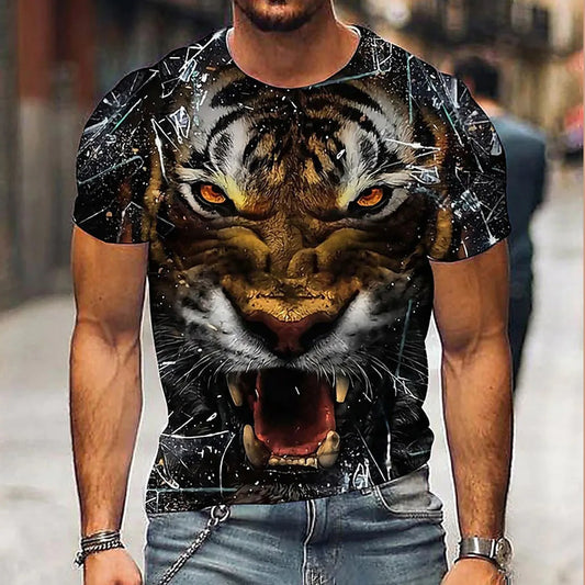 Men's T-Shirt With Print 3d Tiger Print Tees Tops Fashion Men Animal Pattern T Shirt Oversized Streetwear O-Neck Fashion Clothes