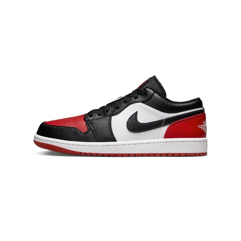 Air Jordan 1 Breathable low cut retro black and red toe basketball shoes