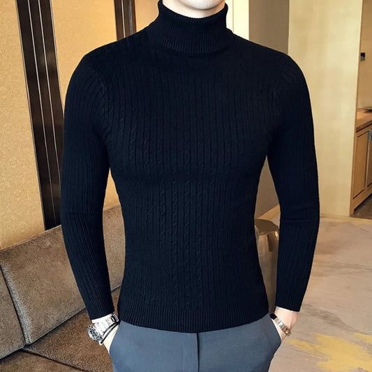 Autumn Winter Turtleneck Pullovers Warm Solid Color Men's Sweater Slim Pullover Men Knitted Sweaters Bottoming Shirt