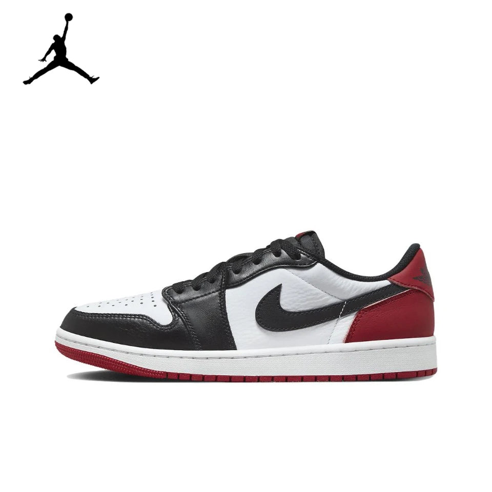 Original Air Jordan 1 Low "Black Toe"Black Red White Color Unisex Men Basketball  shoes