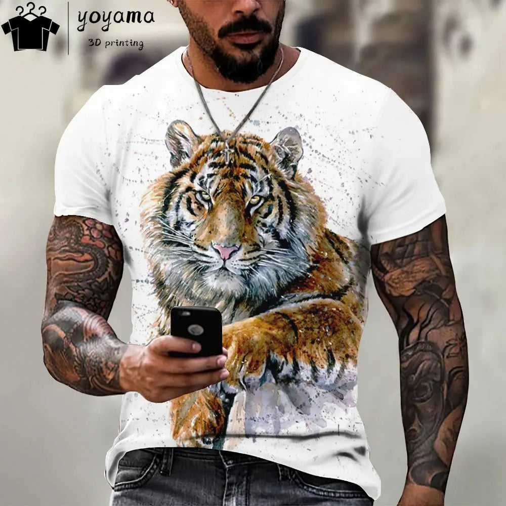 Men's T-Shirt With Print 3d Tiger Print Tees Tops Fashion Men Animal Pattern T Shirt Oversized Streetwear O-Neck Fashion Clothes