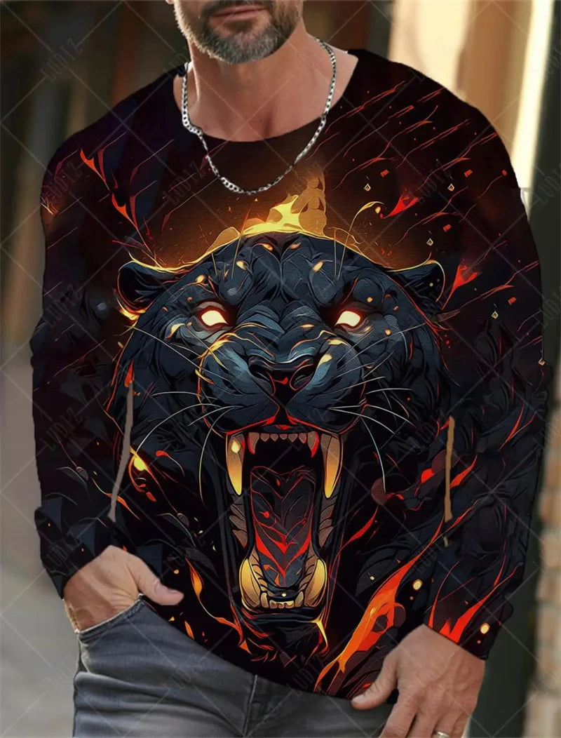 Men's Unisex T Shirt Tee Graphic Prints O Neck Animel Tiger 3D Print Christmas Daily Long Sleeve T-shirts Streetwear Casual Tops