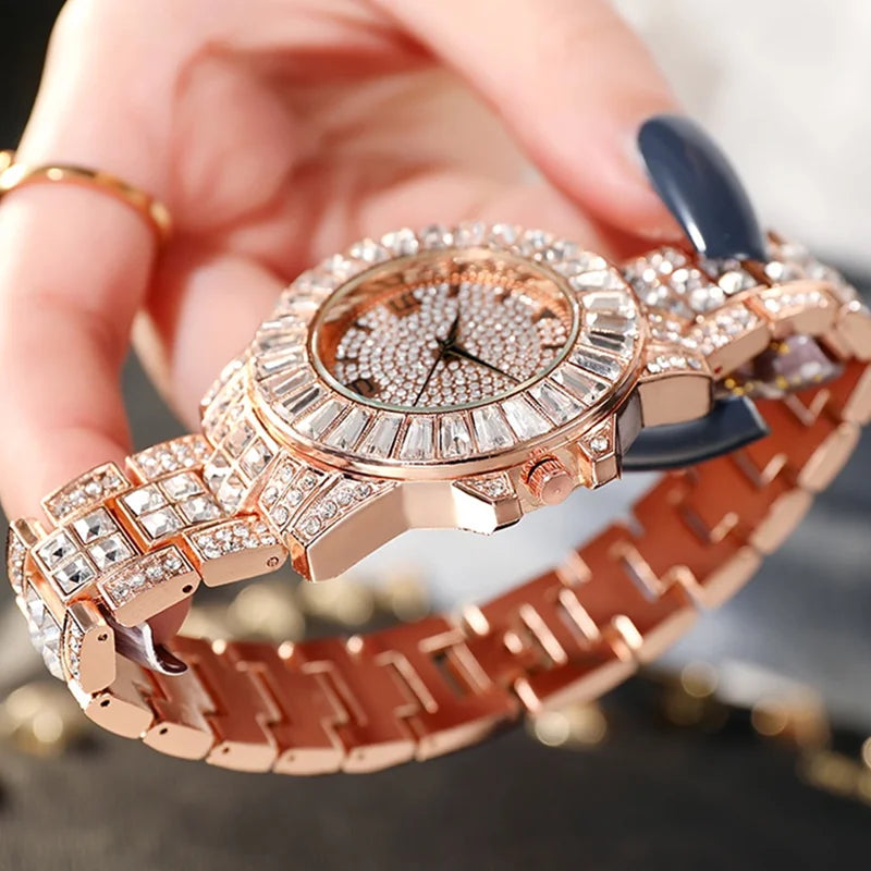 Women Luxury Shiny Diamond Watch Full Steel Diamond Watches Adjustable Bling Crystal Quartz Wristwatches for Women Casual Clock