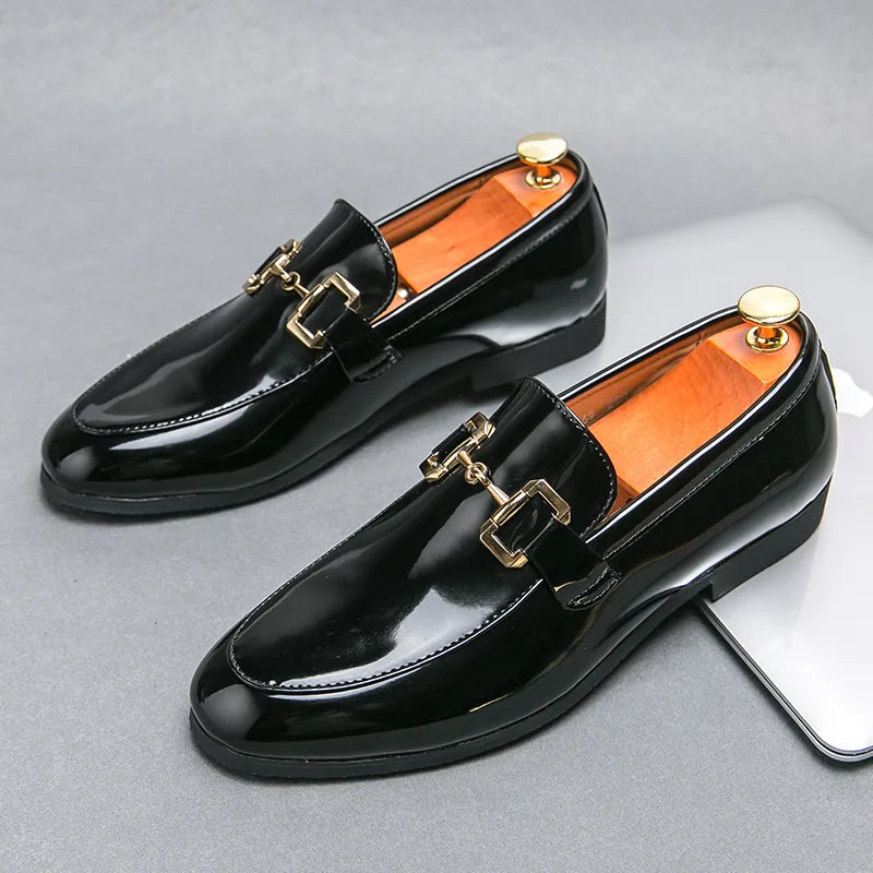 New Men's Wedding Shoes Black Patent Leather Formal Men Shoes Business Handmade Slip-On Loafers Size 38-46