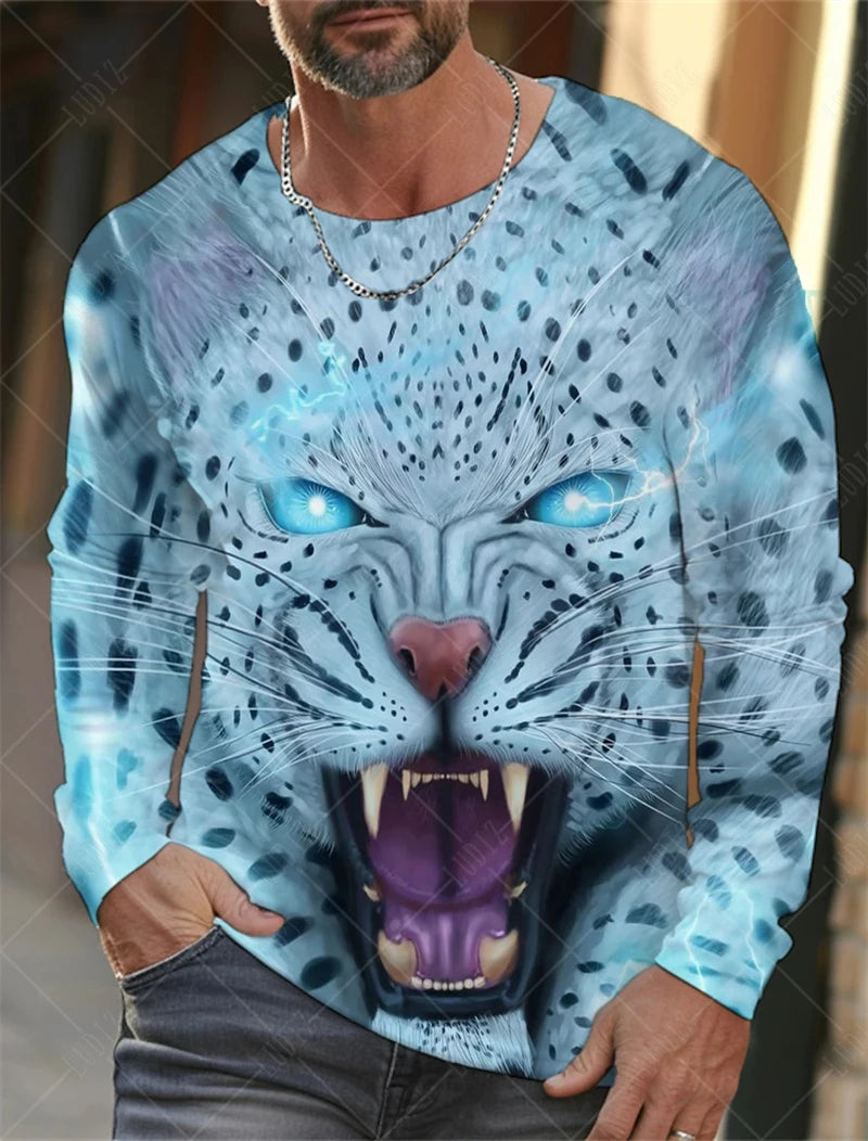 Men's Unisex T Shirt Tee Graphic Prints O Neck Animel Tiger 3D Print Christmas Daily Long Sleeve T-shirts Streetwear Casual Tops