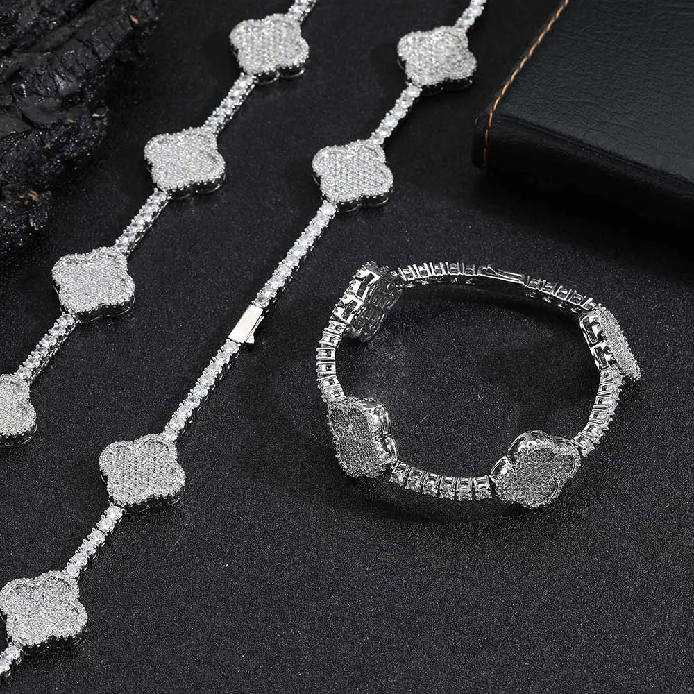 New Design Lucky Four Leaf Clover Bracelet Hip Hop Jewelry Iced Out 5A Zircon Clover Tennis Chain  Bracelet For Men Women