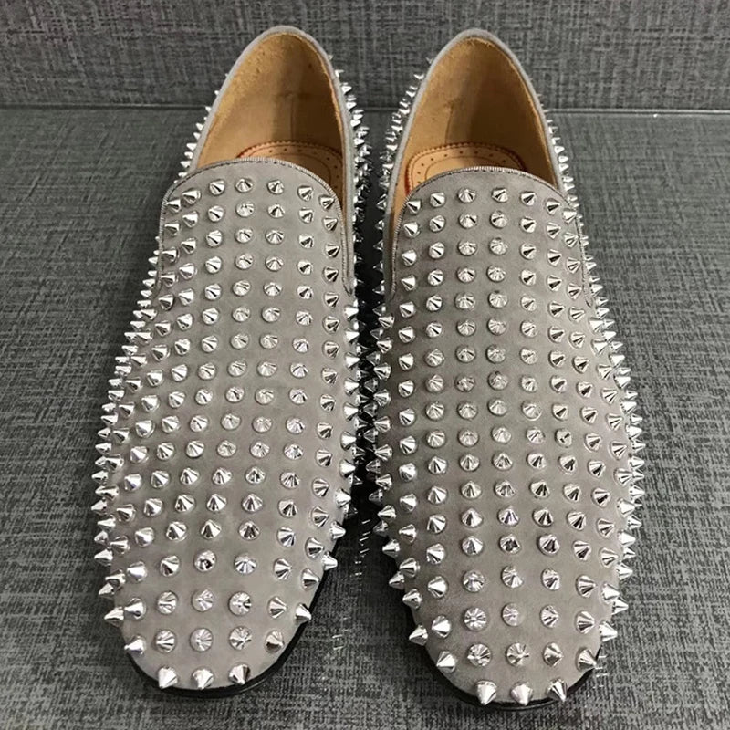 Luxury Designer Men Spike Shoes Fashion Italian Rivet Loafer Mens Velvet Flats Casual Shoes Free Shipping