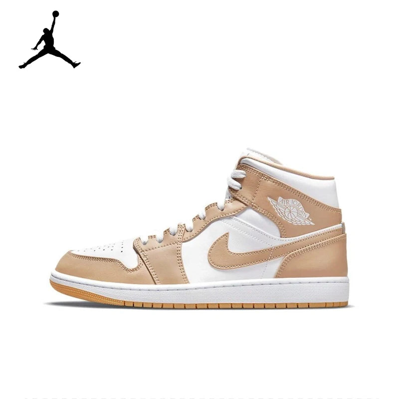 Original Air Jordan 1 Mid  gold and black Retro Classic Basketball Sneakers Shoes