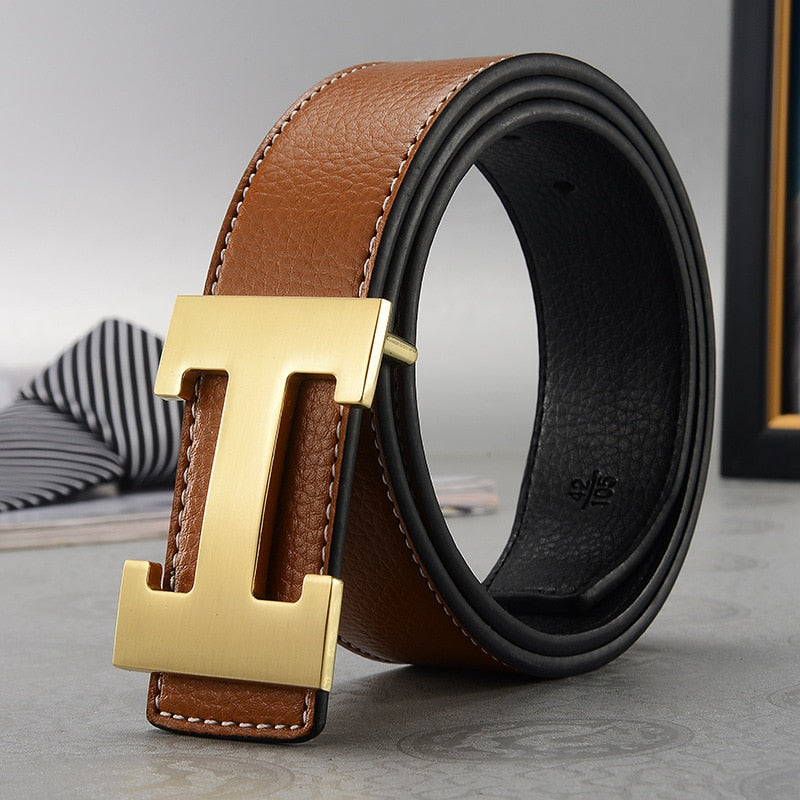 Casual Men's Belt High Quality Genuine Second Cow Leather Belts Strap Male Metal Smooth Buckle Fashion