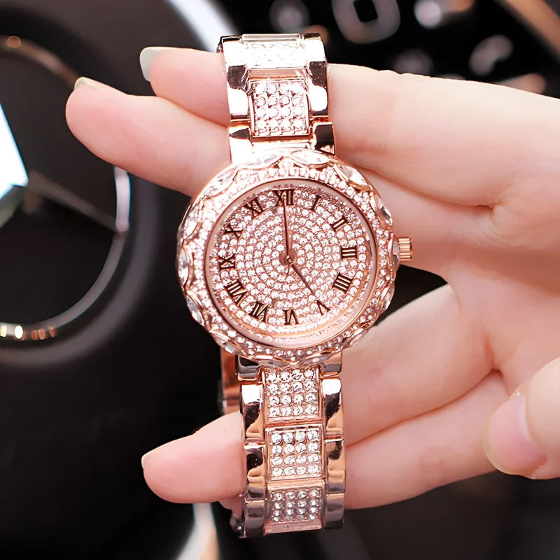 Women Luxury Shiny Diamond Watch Full Steel Diamond Watches Adjustable Bling Crystal Quartz Wristwatches for Women Casual Clock