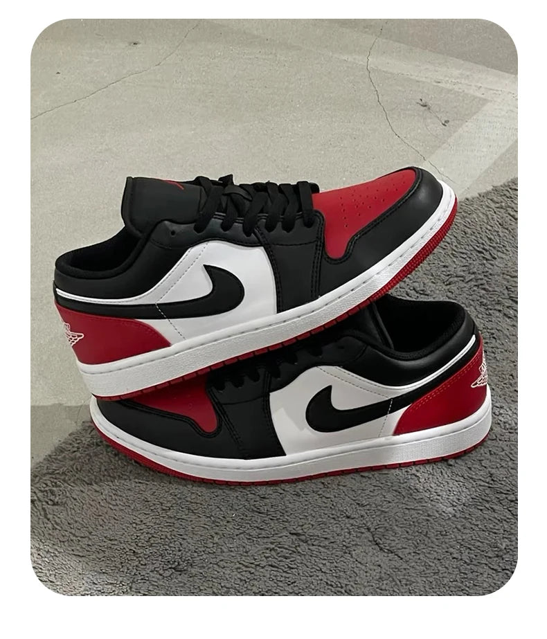 Air Jordan 1 Breathable low cut retro black and red toe basketball shoes