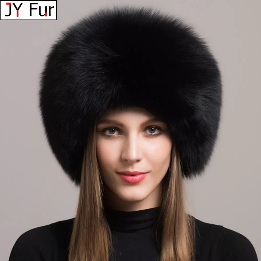 Hot Sale 100% natural Fox Fur Hat Women Cap Thick Fur Cap Winter Warm Hat Female Fashion For Women Hat With Earmuffs Hat