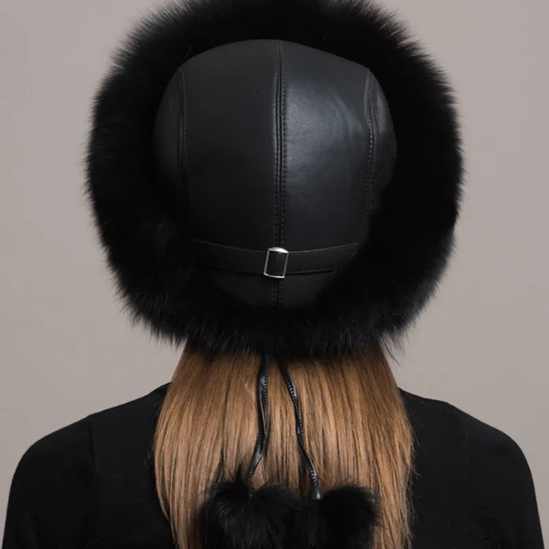 Hot Sale 100% natural Fox Fur Hat Women Cap Thick Fur Cap Winter Warm Hat Female Fashion For Women Hat With Earmuffs Hat