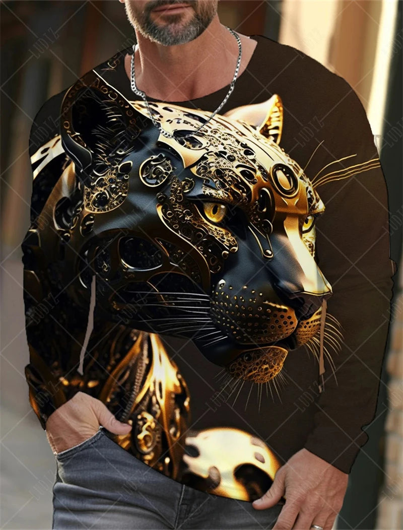 Men's Unisex T Shirt Tee Graphic Prints O Neck Animel Tiger 3D Print Christmas Daily Long Sleeve T-shirts Streetwear Casual Tops