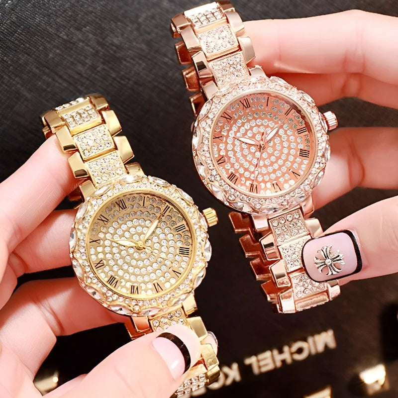 Women Luxury Shiny Diamond Watch Full Steel Diamond Watches Adjustable Bling Crystal Quartz Wristwatches for Women Casual Clock