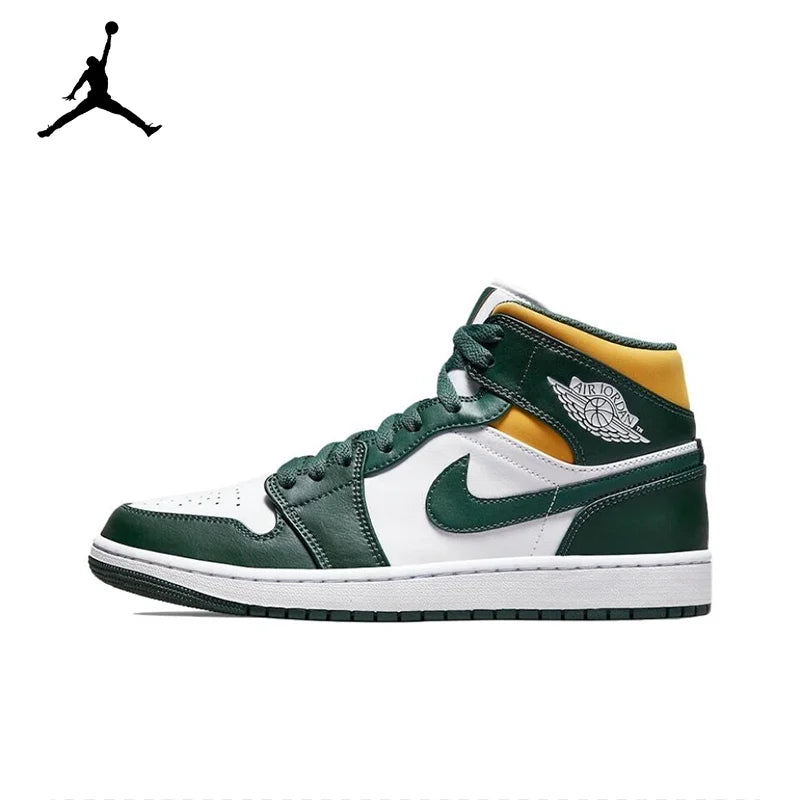 Original Air Jordan 1 Mid  gold and black Retro Classic Basketball Sneakers Shoes