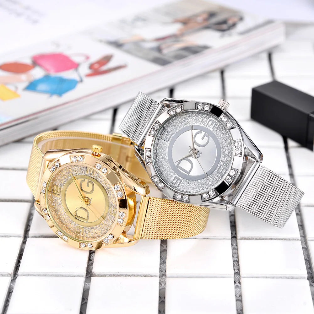 Fashion Luxury Watch Crystal Quartz Female Watch Gold Silver Stainless Steel Ladies Dress Watch  Zegarek Damski