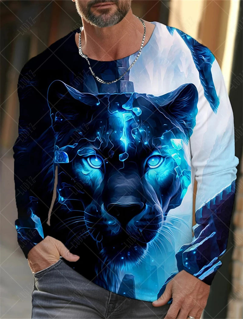 Men's Unisex T Shirt Tee Graphic Prints O Neck Animel Tiger 3D Print Christmas Daily Long Sleeve T-shirts Streetwear Casual Tops