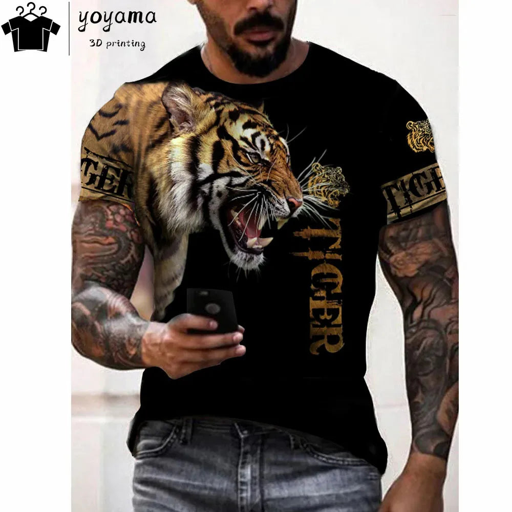 Men's T-Shirt With Print 3d Tiger Print Tees Tops Fashion Men Animal Pattern T Shirt Oversized Streetwear O-Neck Fashion Clothes