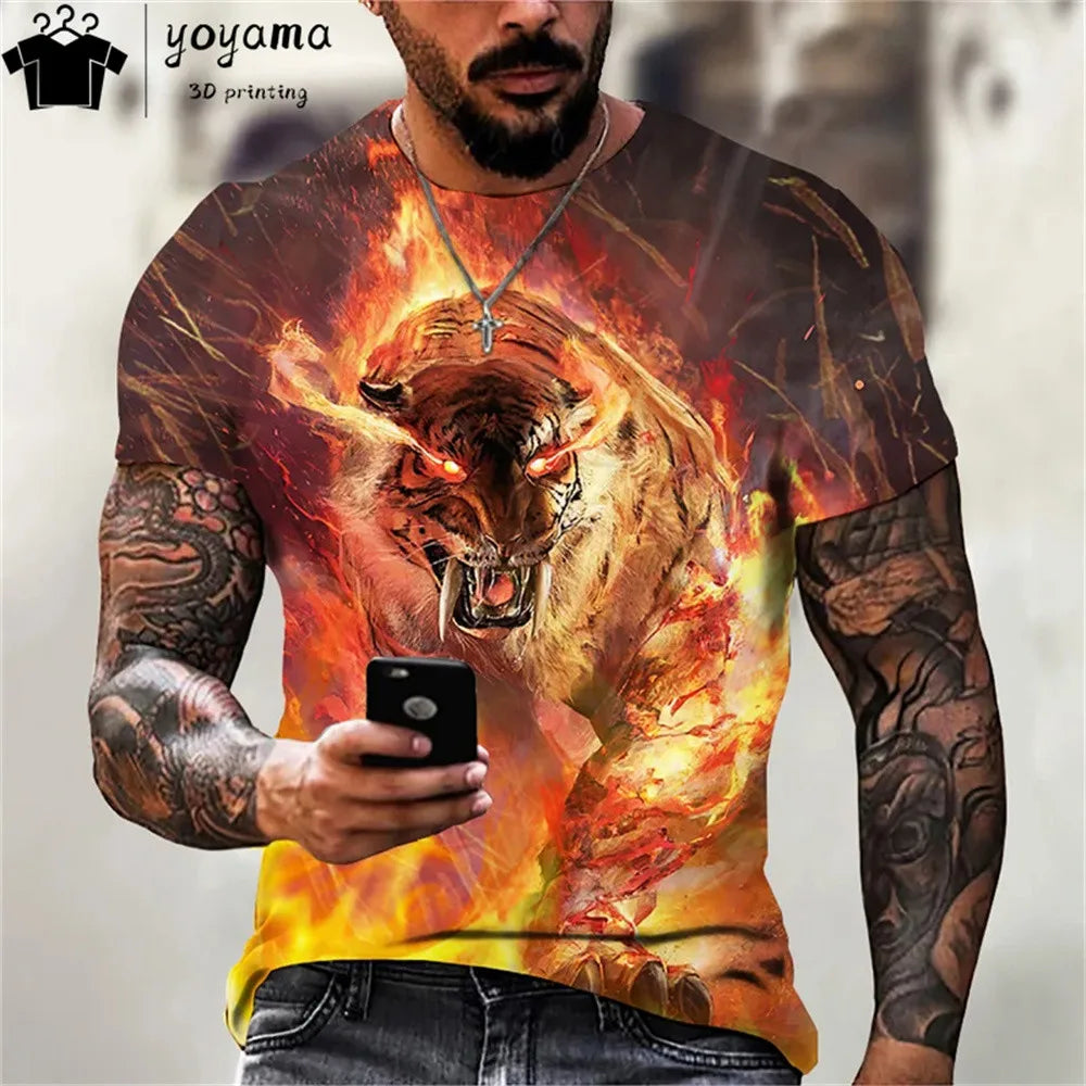 Men's T-Shirt With Print 3d Tiger Print Tees Tops Fashion Men Animal Pattern T Shirt Oversized Streetwear O-Neck Fashion Clothes