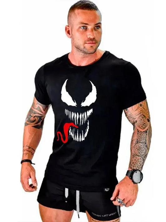 2024 New Superhero T-shirt Men's Venom Print Cotton Tshirt Spiderman Summer Short Sleeved Clothes Y2k Fashion Daily Tees Tops