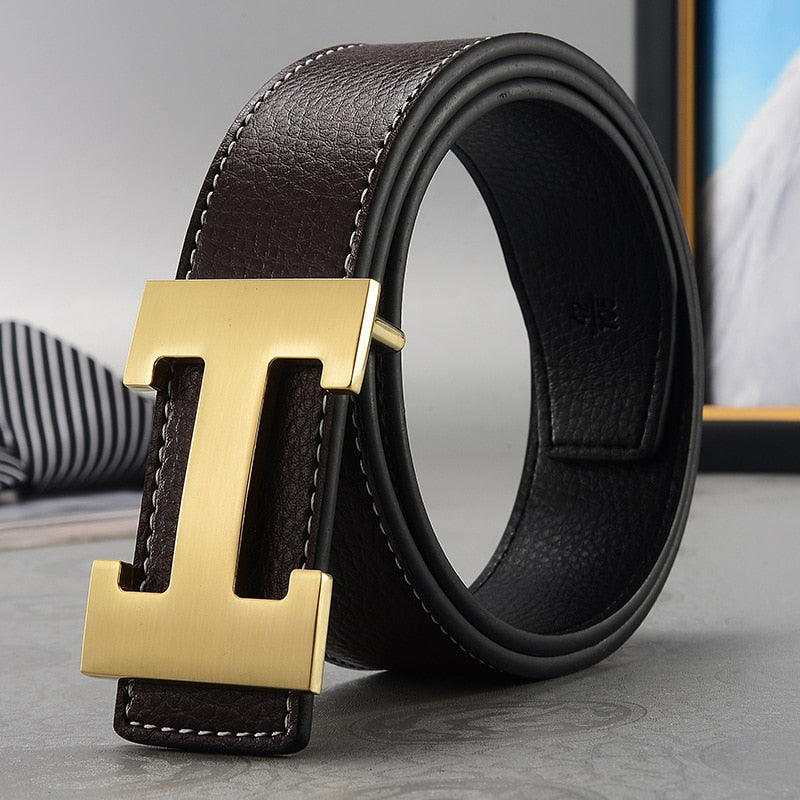Casual Men's Belt High Quality Genuine Second Cow Leather Belts Strap Male Metal Smooth Buckle Fashion