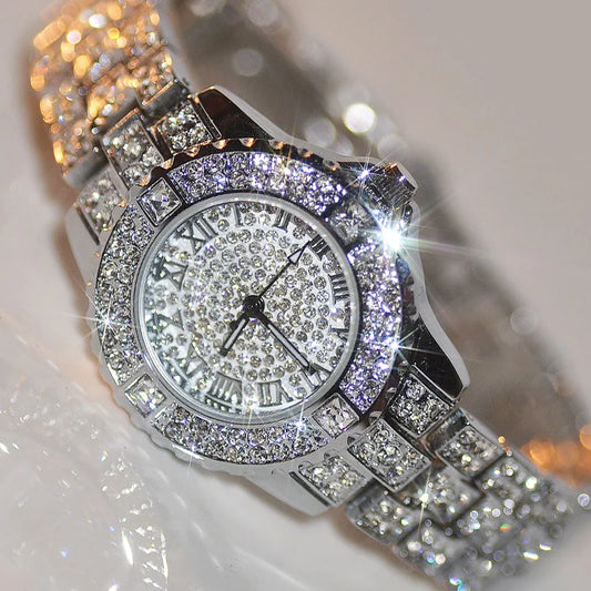 Women Luxury Shiny Diamond Watch Full Steel Diamond Watches Adjustable Bling Crystal Quartz Wristwatches for Women Casual Clock