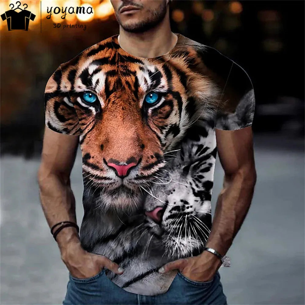 Men's T-Shirt With Print 3d Tiger Print Tees Tops Fashion Men Animal Pattern T Shirt Oversized Streetwear O-Neck Fashion Clothes