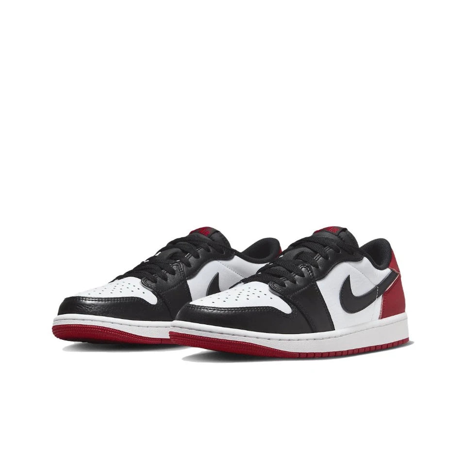 Original Air Jordan 1 Low "Black Toe"Black Red White Color Unisex Men Basketball  shoes