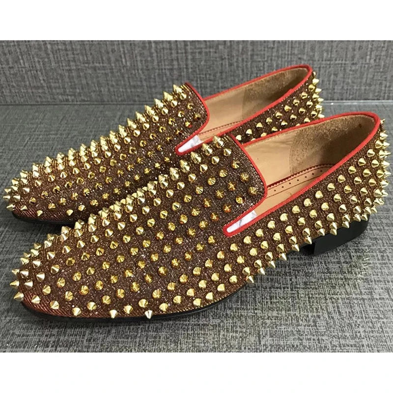 Luxury Designer Men Spike Shoes Fashion Italian Rivet Loafer Mens Velvet Flats Casual Shoes Free Shipping