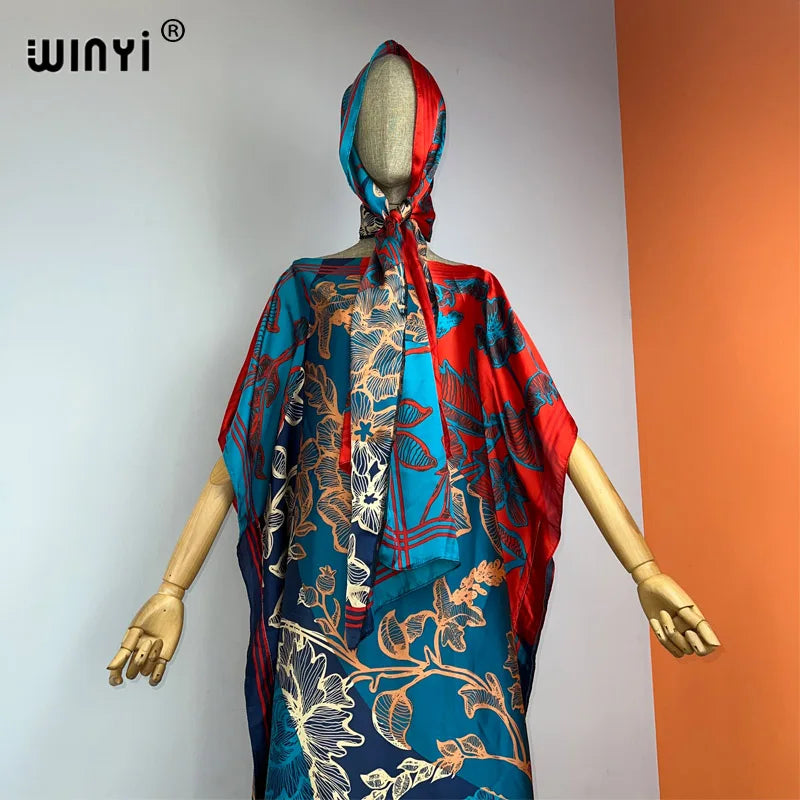 WINYI new holiday party Dress New fashion dress for women Elegant oversized kaftan african print caftan for lady with belt abaya