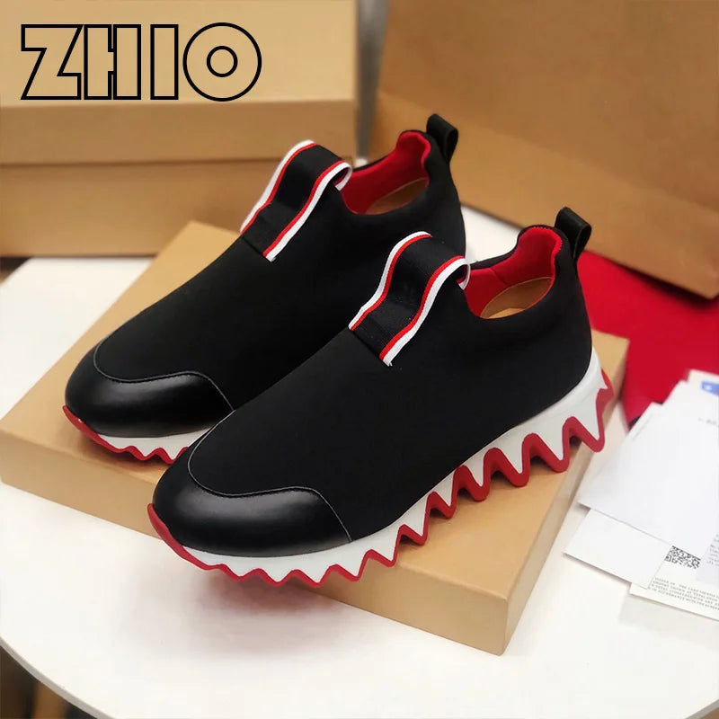 Designer Brand Men Sneakers Luxury Stretch Cloth Sleeve Couple Thick Shoes Red Sole Women Running Shoes Unisex Trainers