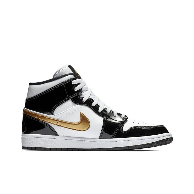 Original Air Jordan 1 Mid Basketball Shoes Men's Black Gold Version 2023 sneakers