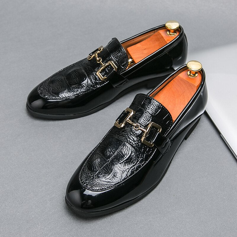 New Men's Wedding Shoes Black Patent Leather Formal Men Shoes Business Handmade Slip-On Loafers Size 38-46