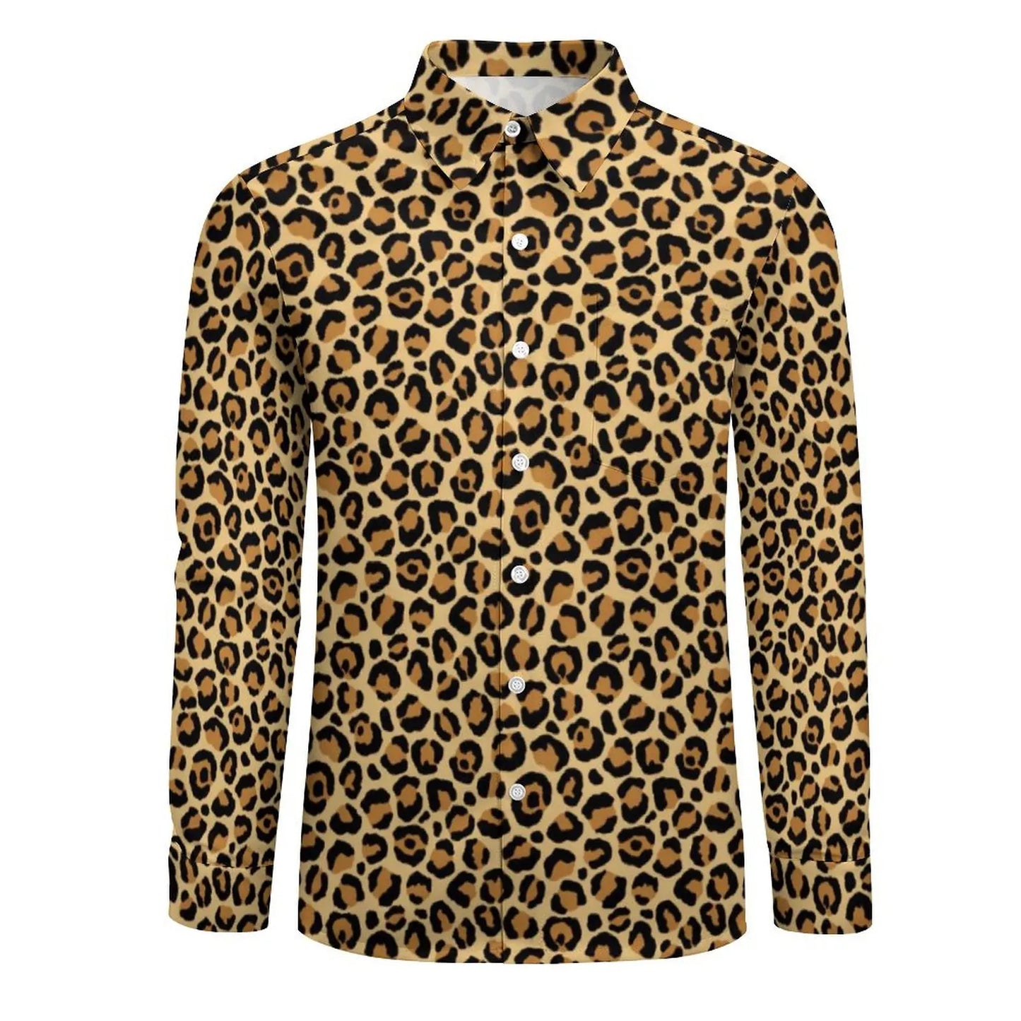 Men's Shirt Classic Leopard Casual Shirts Long Sleeve Animal Spots Print Breathable Blouse Spring Loose Graphic Oversized Tops