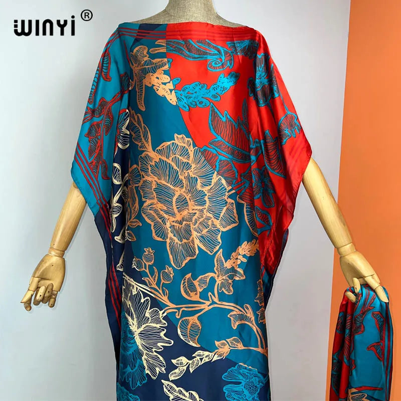 WINYI new holiday party Dress New fashion dress for women Elegant oversized kaftan african print caftan for lady with belt abaya