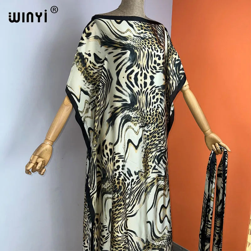 WINYI new holiday party Dress New fashion dress for women Elegant oversized kaftan african print caftan for lady with belt abaya