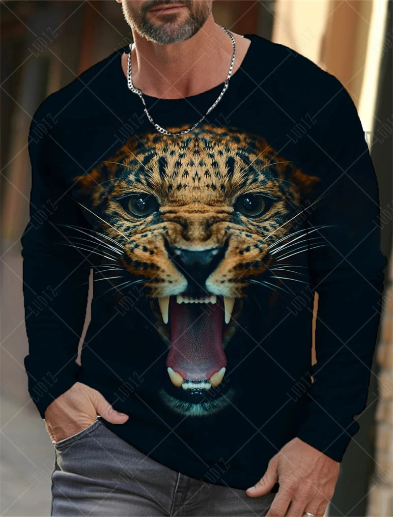 Men's Unisex T Shirt Tee Graphic Prints O Neck Animel Tiger 3D Print Christmas Daily Long Sleeve T-shirts Streetwear Casual Tops