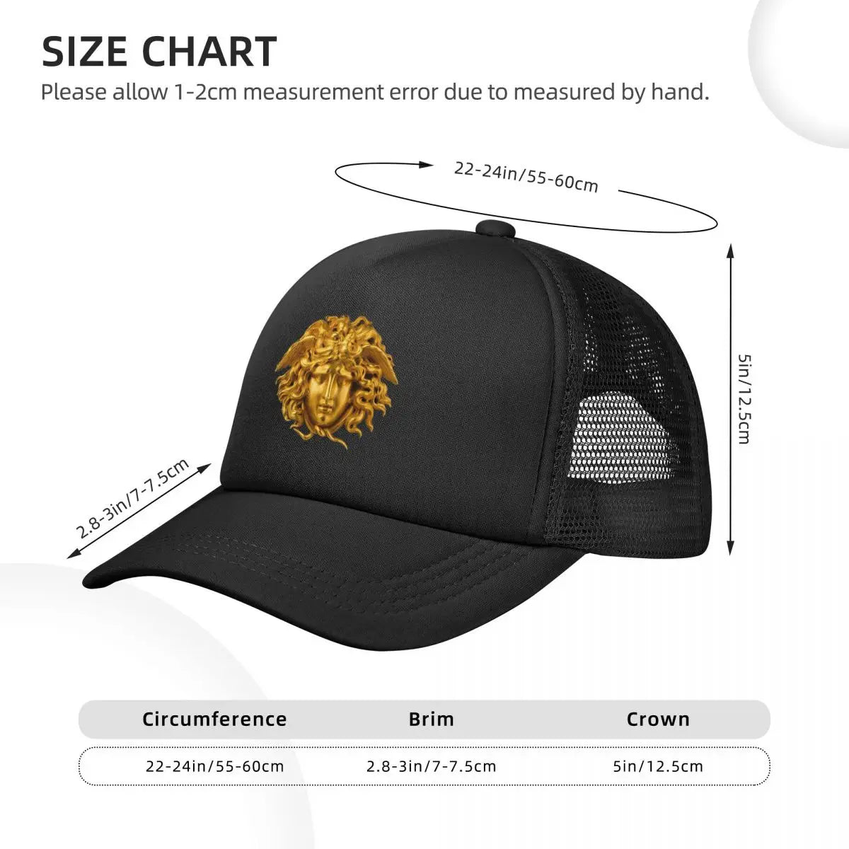 Adult Elegant Chic French Golden Haired Medusa Mask Trucker Caps Mesh Baseball Cap Mythological Greek Hats Adjustable Sports Cap