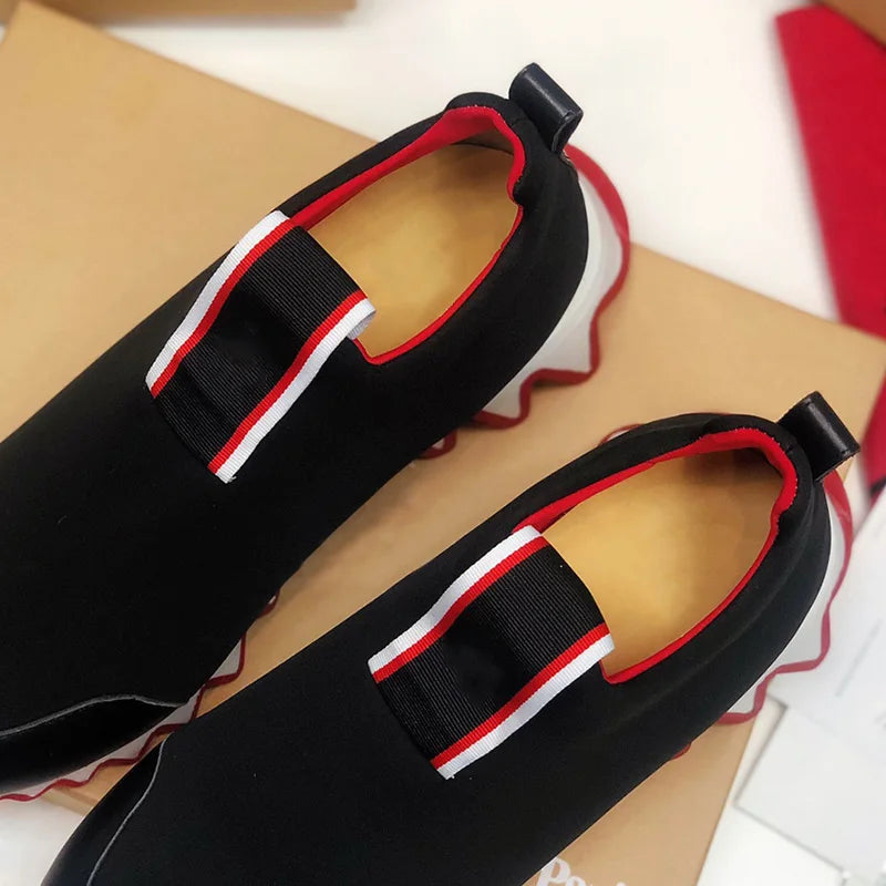 Designer Brand Men Sneakers Luxury Stretch Cloth Sleeve Couple Thick Shoes Red Sole Women Running Shoes Unisex Trainers