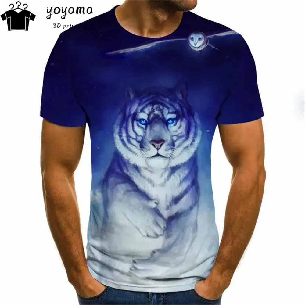 Men's T-Shirt With Print 3d Tiger Print Tees Tops Fashion Men Animal Pattern T Shirt Oversized Streetwear O-Neck Fashion Clothes