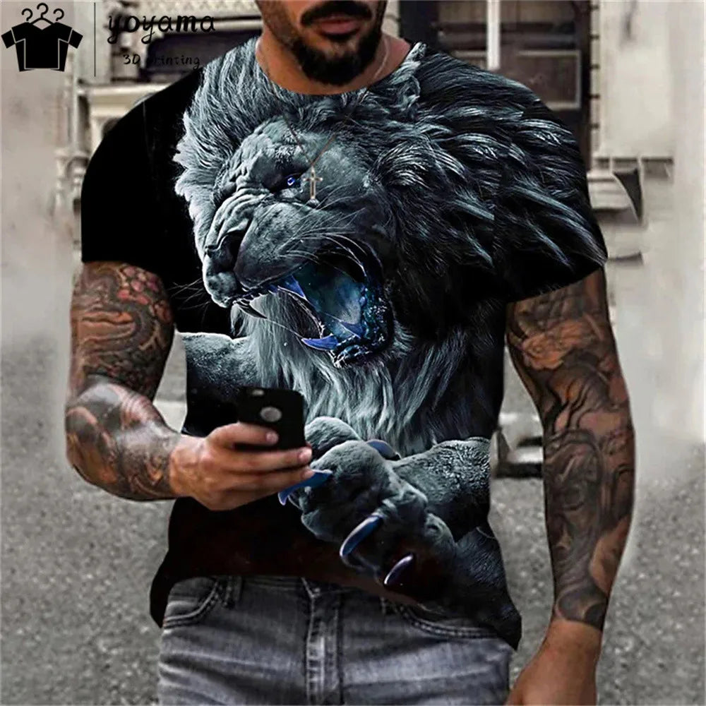 Men's T-Shirt With Print 3d Tiger Print Tees Tops Fashion Men Animal Pattern T Shirt Oversized Streetwear O-Neck Fashion Clothes