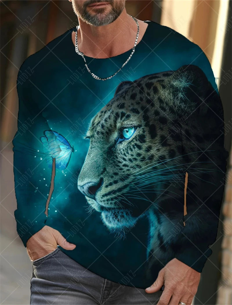 Men's Unisex T Shirt Tee Graphic Prints O Neck Animel Tiger 3D Print Christmas Daily Long Sleeve T-shirts Streetwear Casual Tops